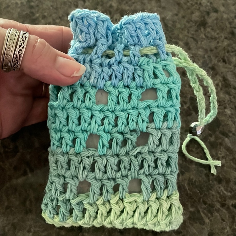Crochet Soap Saver Soap Bag with Beaded Pull String 100% Cotton Made By Seller - Picture 10 of 12